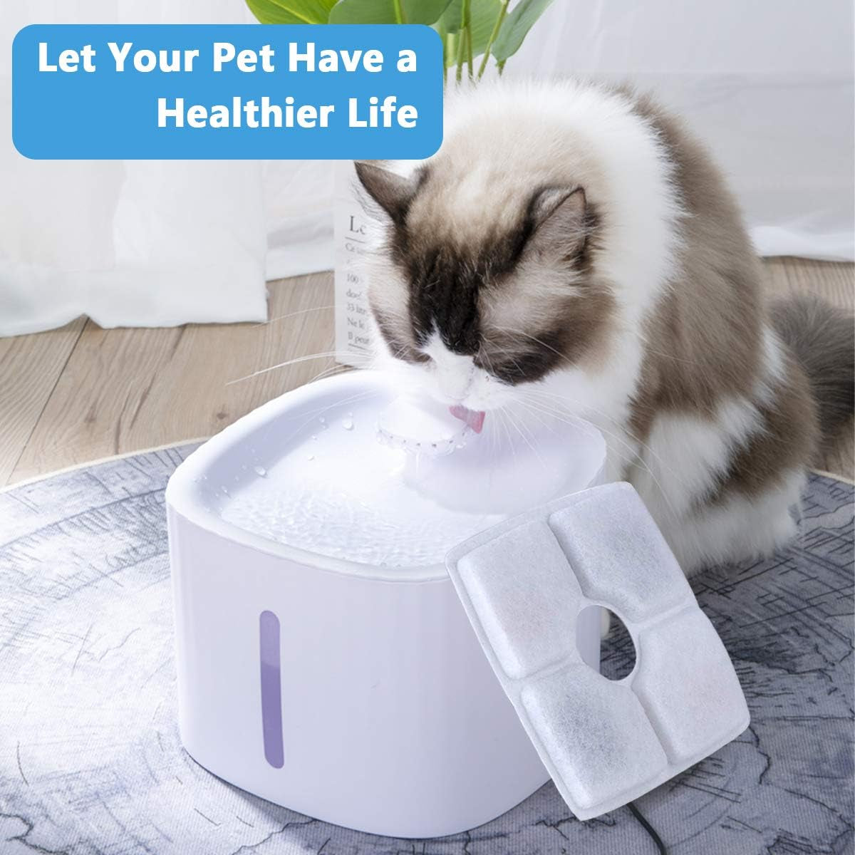 Cat Water Fountain Filters, Cat Fountain Filter Replacement for Cat Water Fountain, Cotton Activated Carbon Pet Water Fountain Filter for 84Oz/2.5L 4 Packs Square