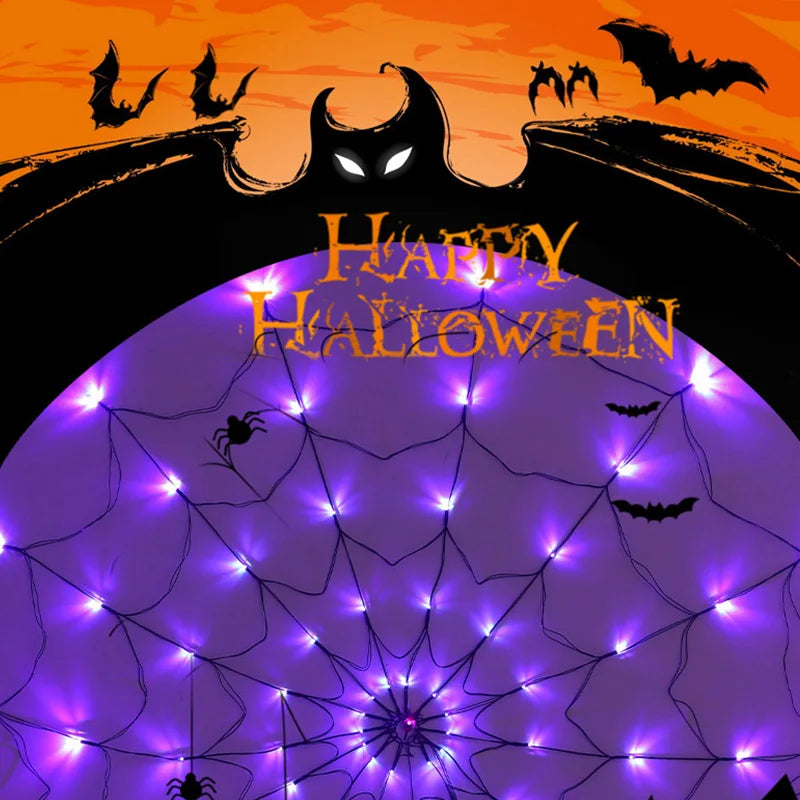Halloween Spider Web LED Light Spider Web Wall Net Lights for Scary Halloween Decoration 2024 Scary Halloween Party