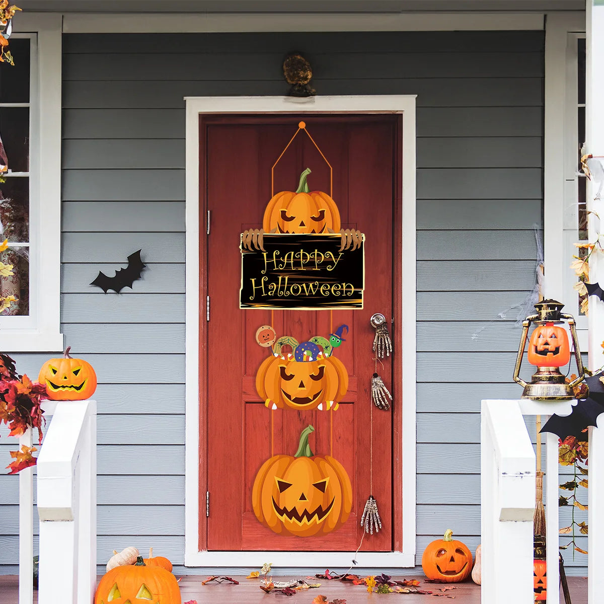 Halloween Pumpkin Door Hanging Sign Pendants Ghost Faced Bat Paper Front Door Hanger Halloween Party Decorations for Home 2023