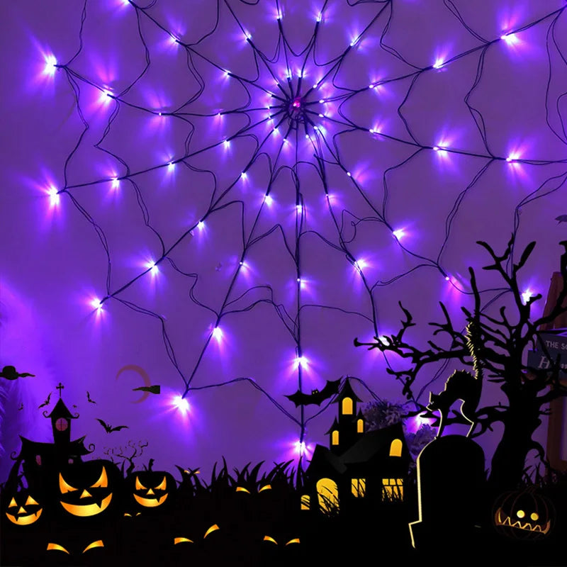 Halloween Spider Web LED Light Spider Web Wall Net Lights for Scary Halloween Decoration 2024 Scary Halloween Party