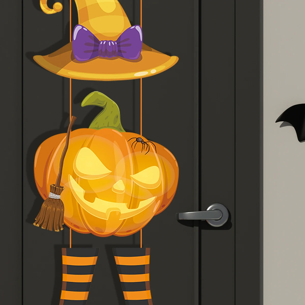 Halloween Pumpkin Door Hanging Sign Pendants Ghost Faced Bat Paper Front Door Hanger Halloween Party Decorations for Home 2023