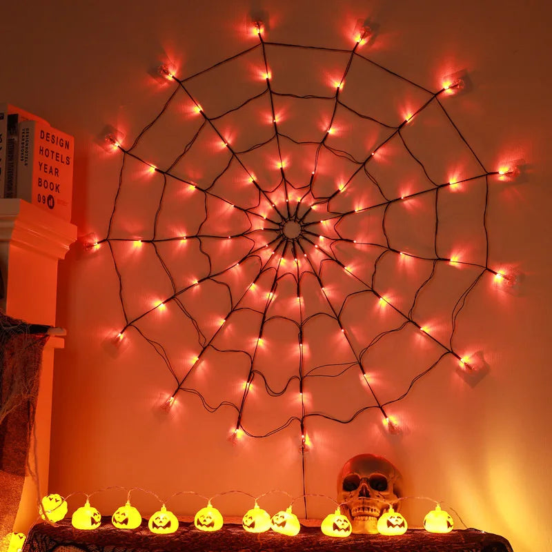Halloween Spider Web LED Light Spider Web Wall Net Lights for Scary Halloween Decoration 2024 Scary Halloween Party