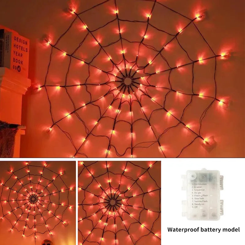 Halloween Spider Web LED Light Spider Web Wall Net Lights for Scary Halloween Decoration 2024 Scary Halloween Party