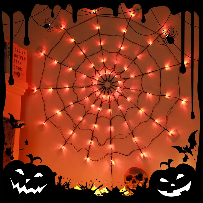 Halloween Spider Web LED Light Spider Web Wall Net Lights for Scary Halloween Decoration 2024 Scary Halloween Party