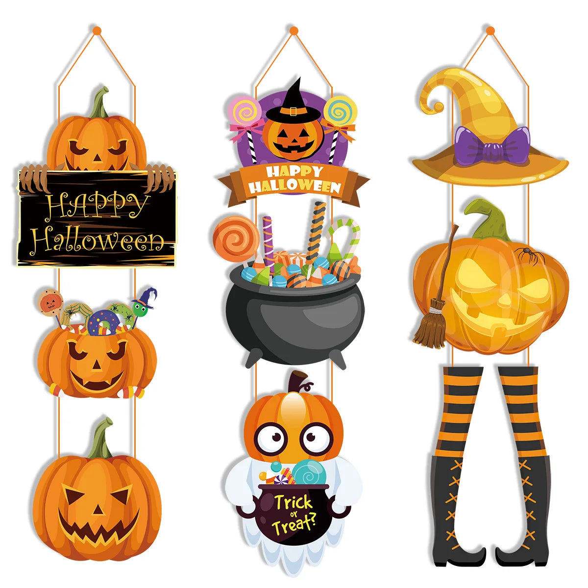 Halloween Pumpkin Door Hanging Sign Pendants Ghost Faced Bat Paper Front Door Hanger Halloween Party Decorations for Home 2023