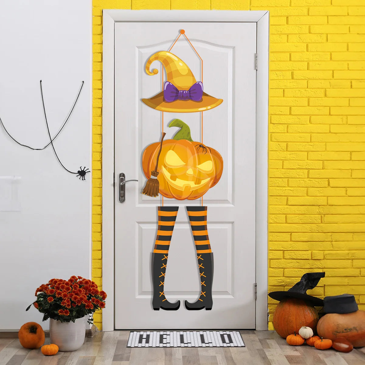 Halloween Pumpkin Door Hanging Sign Pendants Ghost Faced Bat Paper Front Door Hanger Halloween Party Decorations for Home 2023