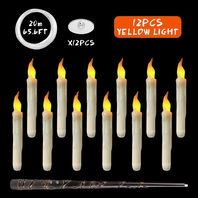 12-36PCS LED Flameless Floating Candle Taper Design with Remote Control Battery Operated for Halloween Gift and Party Ornament