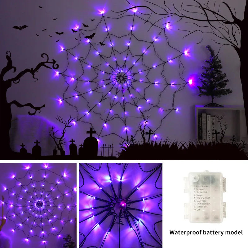 Halloween Spider Web LED Light Spider Web Wall Net Lights for Scary Halloween Decoration 2024 Scary Halloween Party