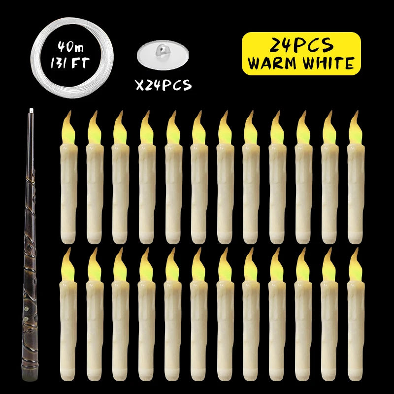 12-36PCS LED Flameless Floating Candle Taper Design with Remote Control Battery Operated for Halloween Gift and Party Ornament