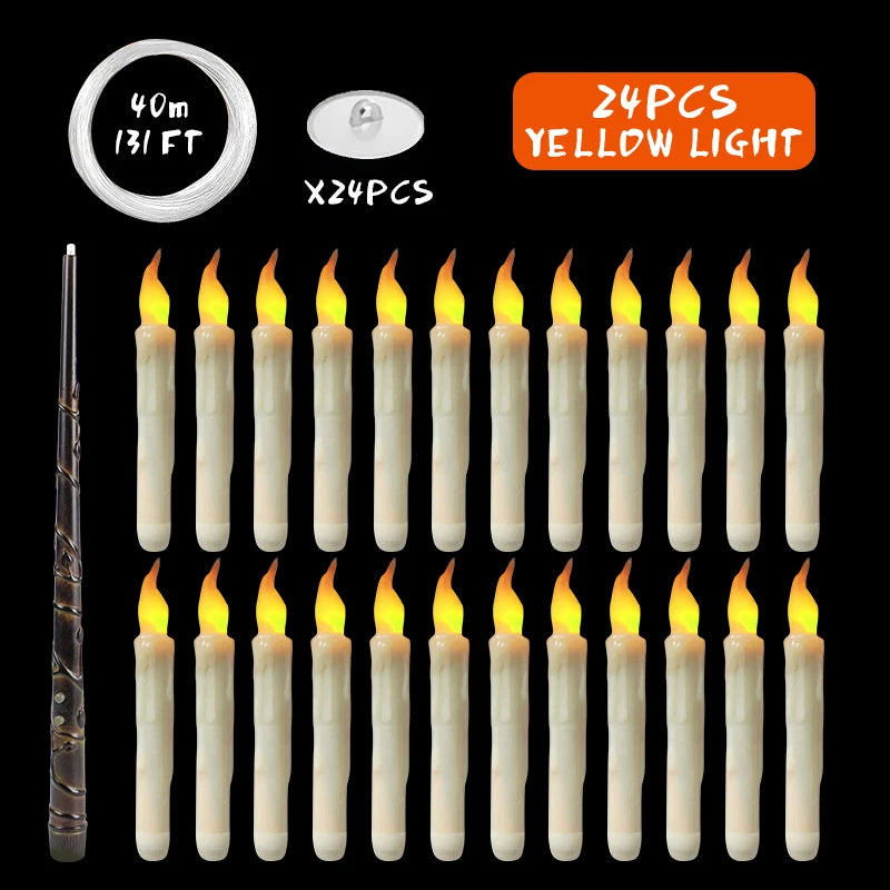 12-36PCS LED Flameless Floating Candle Taper Design with Remote Control Battery Operated for Halloween Gift and Party Ornament