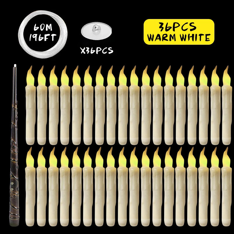 12-36PCS LED Flameless Floating Candle Taper Design with Remote Control Battery Operated for Halloween Gift and Party Ornament