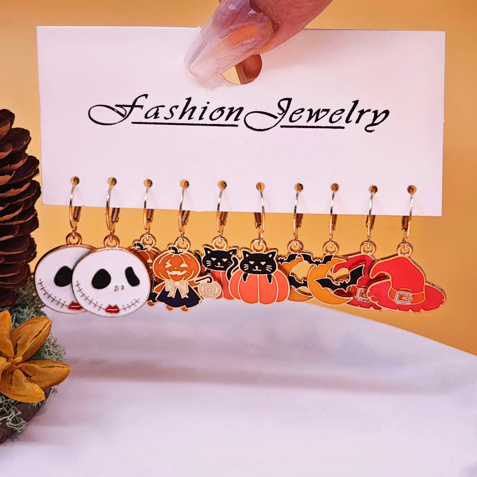 10Pcs Halloween Art Series Earrings with Horror Alloy Oil Drop Pumpkin Bat Spider Web Ghost Earrings Set for Women
