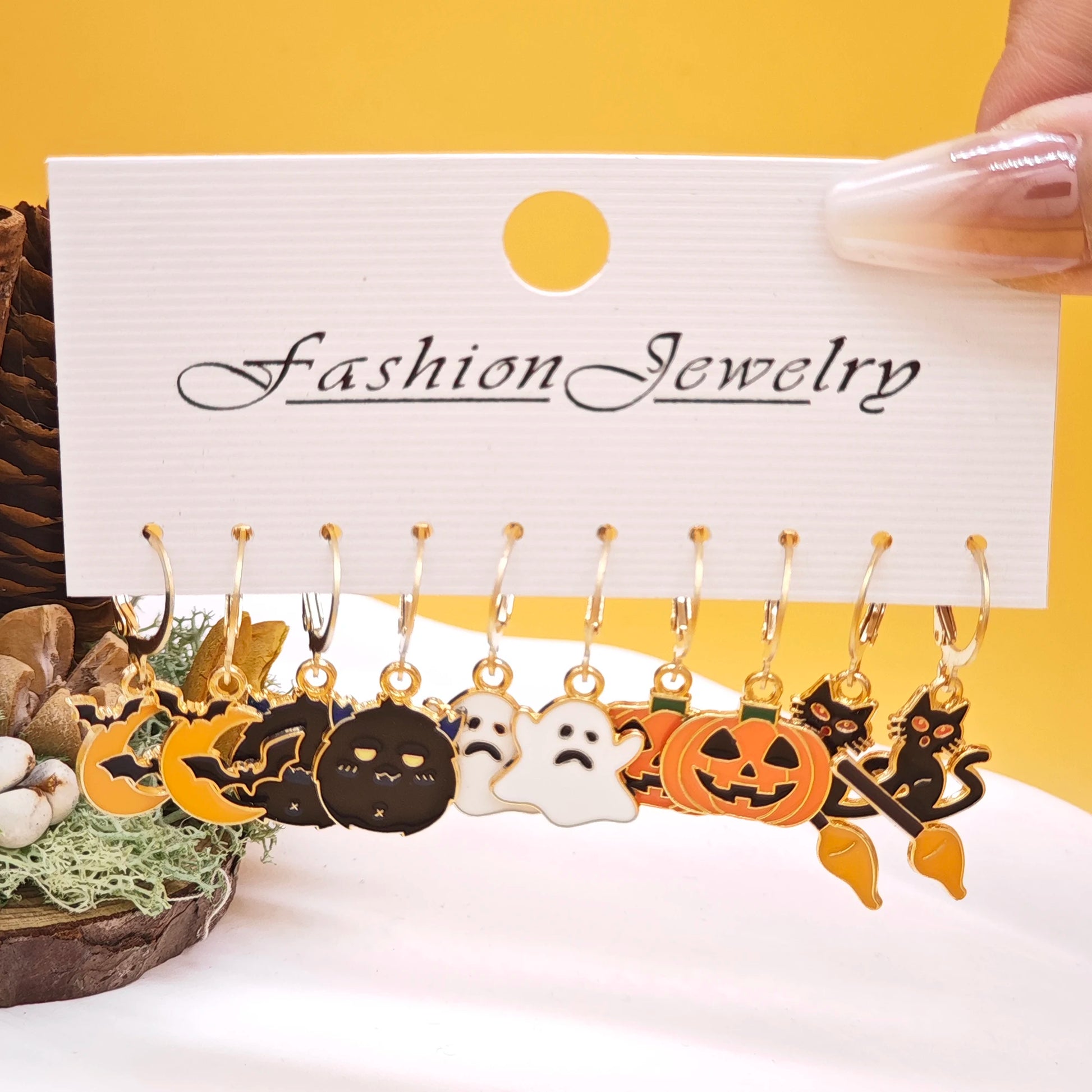 10Pcs Halloween Art Series Earrings with Horror Alloy Oil Drop Pumpkin Bat Spider Web Ghost Earrings Set for Women