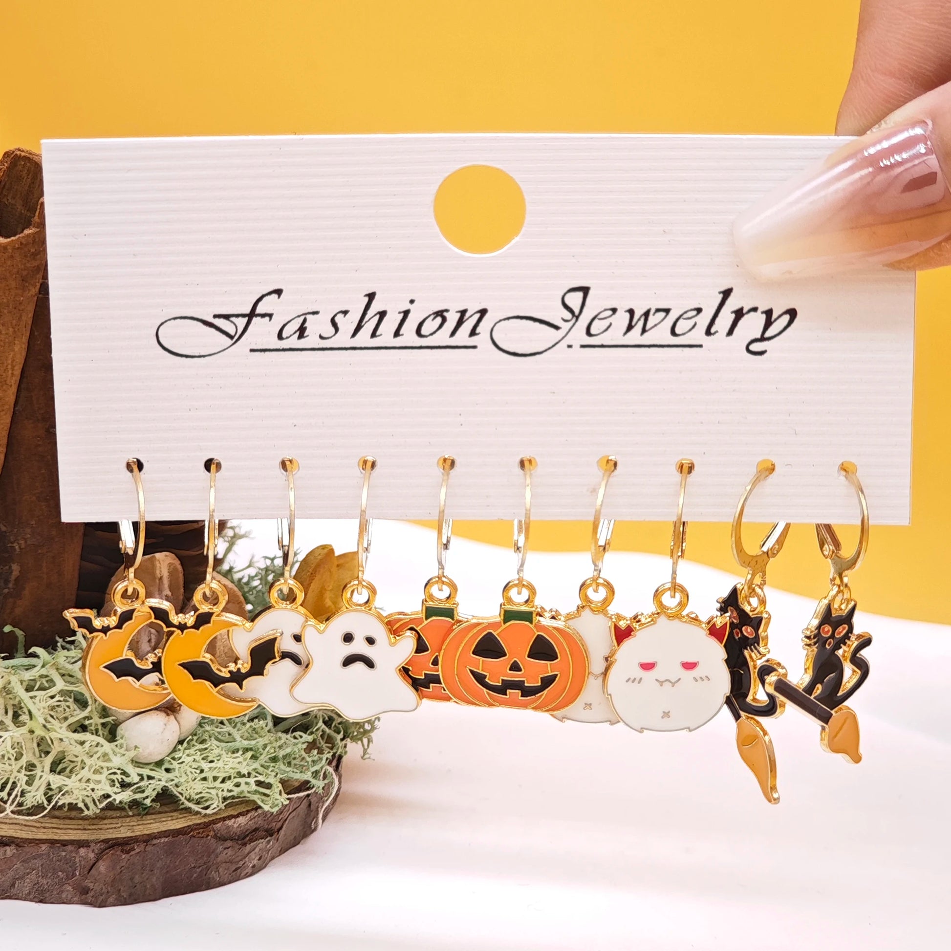 10Pcs Halloween Art Series Earrings with Horror Alloy Oil Drop Pumpkin Bat Spider Web Ghost Earrings Set for Women