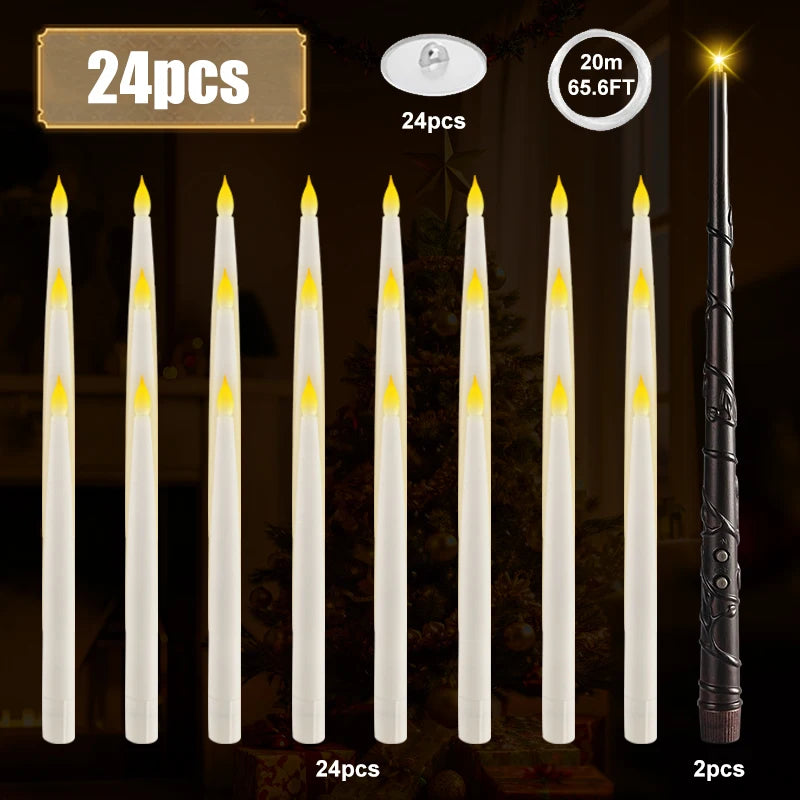 12-36PCS LED Flameless Floating Candle Taper Design with Remote Control Battery Operated for Halloween Gift and Party Ornament