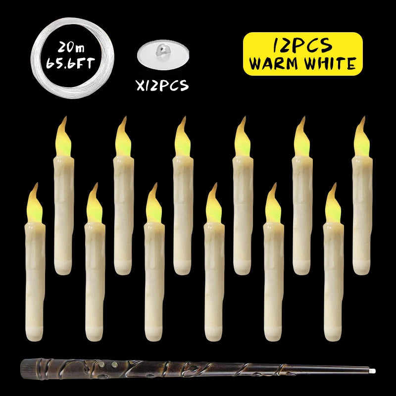 12-36PCS LED Flameless Floating Candle Taper Design with Remote Control Battery Operated for Halloween Gift and Party Ornament