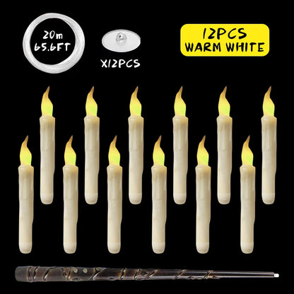 12-36PCS LED Flameless Floating Candle Taper Design with Remote Control Battery Operated for Halloween Gift and Party Ornament