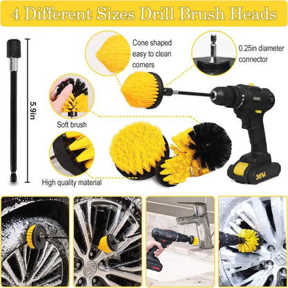 27Pcs Car Detailing Kit, Car Detailing Brush Set, Auto Detailing Drill Brush Set, Car Detailing Brushes, Car Wash Kit, Car Accessories, Car Cleaning Tools Kit for Interior, Exterior, Wheels