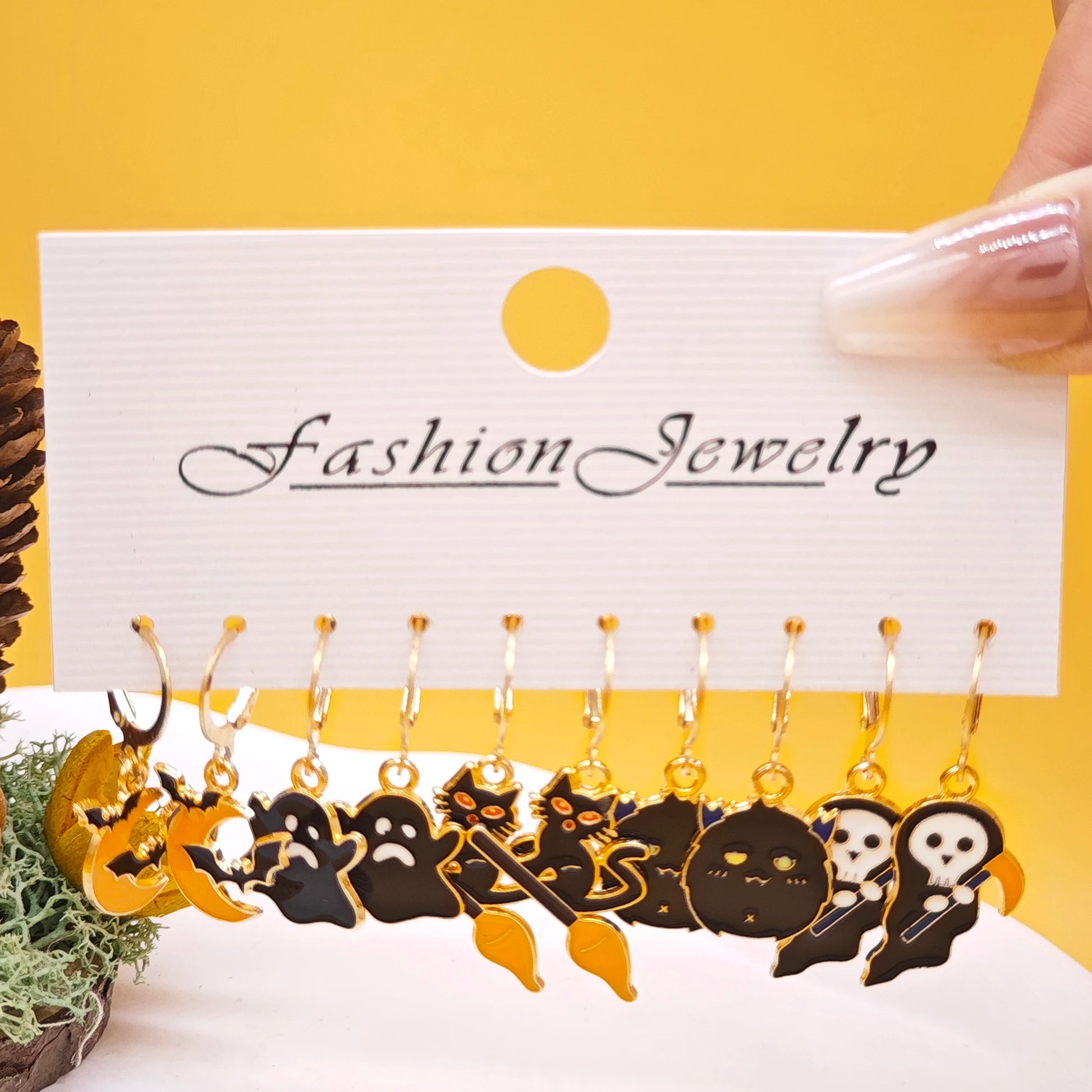 10Pcs Halloween Art Series Earrings with Horror Alloy Oil Drop Pumpkin Bat Spider Web Ghost Earrings Set for Women