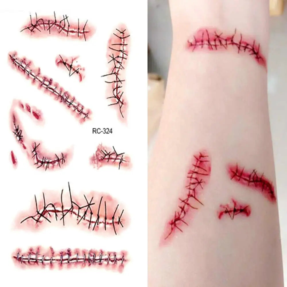 Halloween Horror Wound Stickers Blood Injury Fake Scab Scar Scary Temporary Scar Tattoos Stickers Holiday DIY Party Decorations
