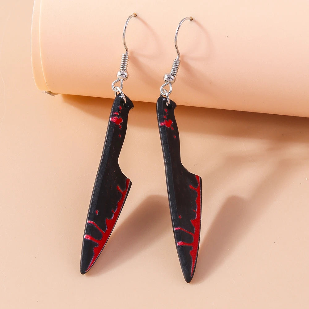 Aihua Resin Halloween Imitation Bloody Knife Earrings Dagger Scissors Axe Saw Earrings for Halloween Night Party Jewelry Gifts