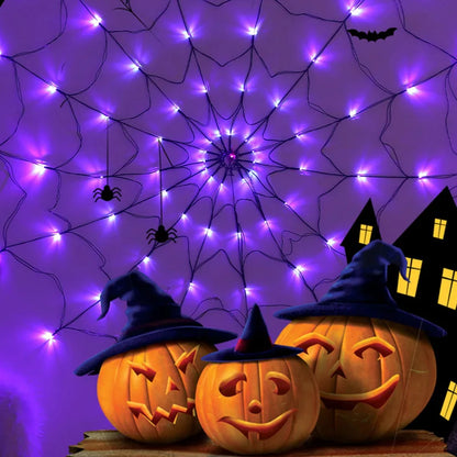 Halloween Spider Web LED Light Spider Web Wall Net Lights for Scary Halloween Decoration 2024 Scary Halloween Party
