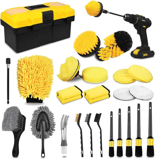 27Pcs Car Detailing Kit, Car Detailing Brush Set, Auto Detailing Drill Brush Set, Car Detailing Brushes, Car Wash Kit, Car Accessories, Car Cleaning Tools Kit for Interior, Exterior, Wheels