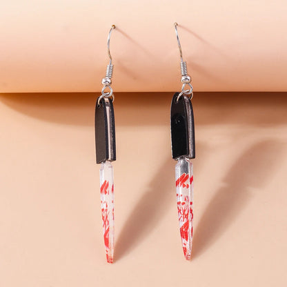 Aihua Resin Halloween Imitation Bloody Knife Earrings Dagger Scissors Axe Saw Earrings for Halloween Night Party Jewelry Gifts
