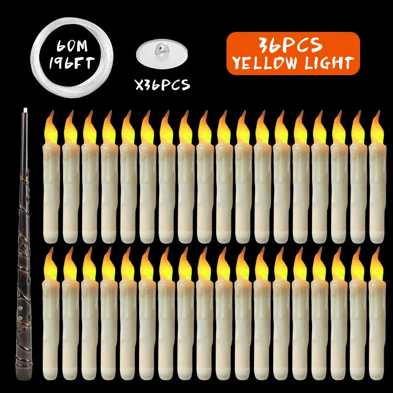 12-36PCS LED Flameless Floating Candle Taper Design with Remote Control Battery Operated for Halloween Gift and Party Ornament