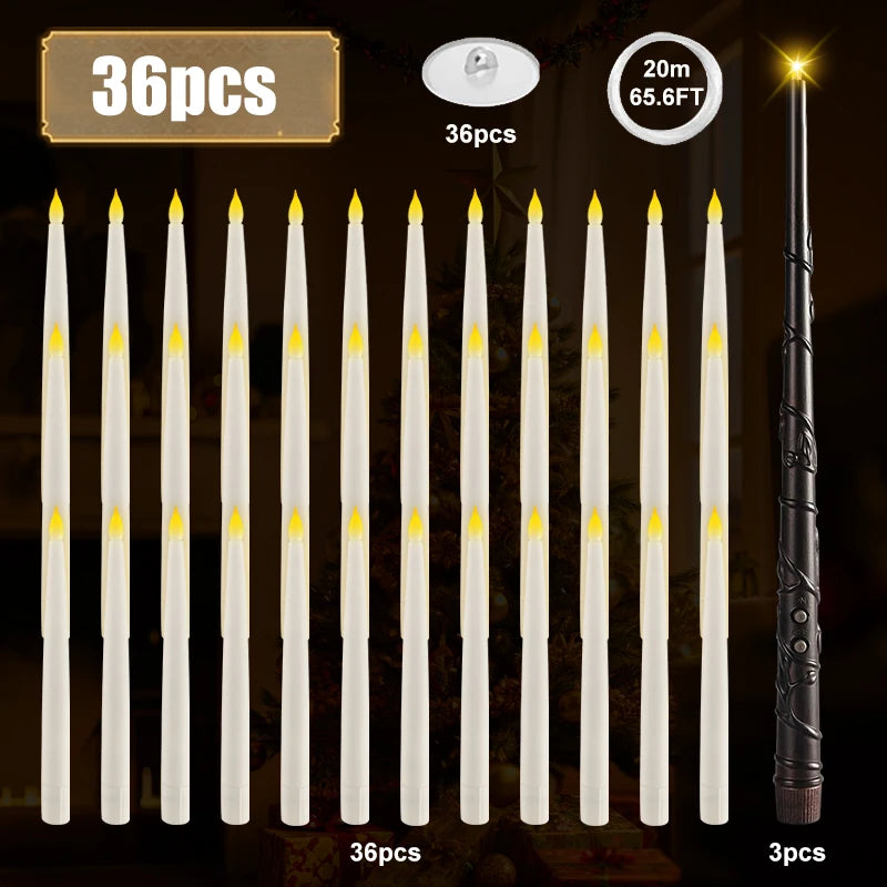 12-36PCS LED Flameless Floating Candle Taper Design with Remote Control Battery Operated for Halloween Gift and Party Ornament