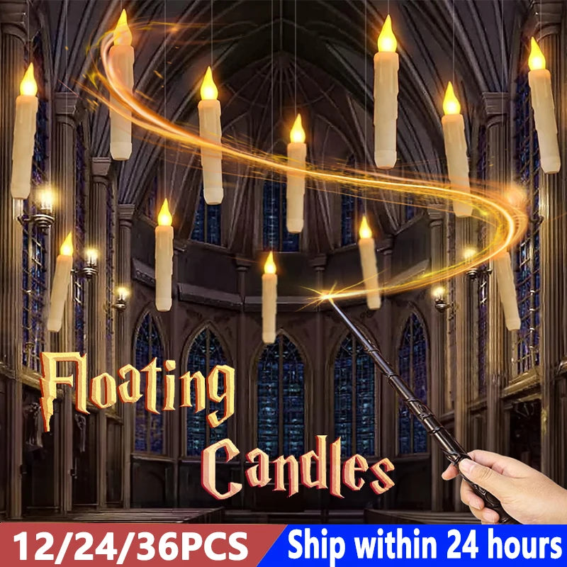 12-36PCS LED Flameless Floating Candle Taper Design with Remote Control Battery Operated for Halloween Gift and Party Ornament