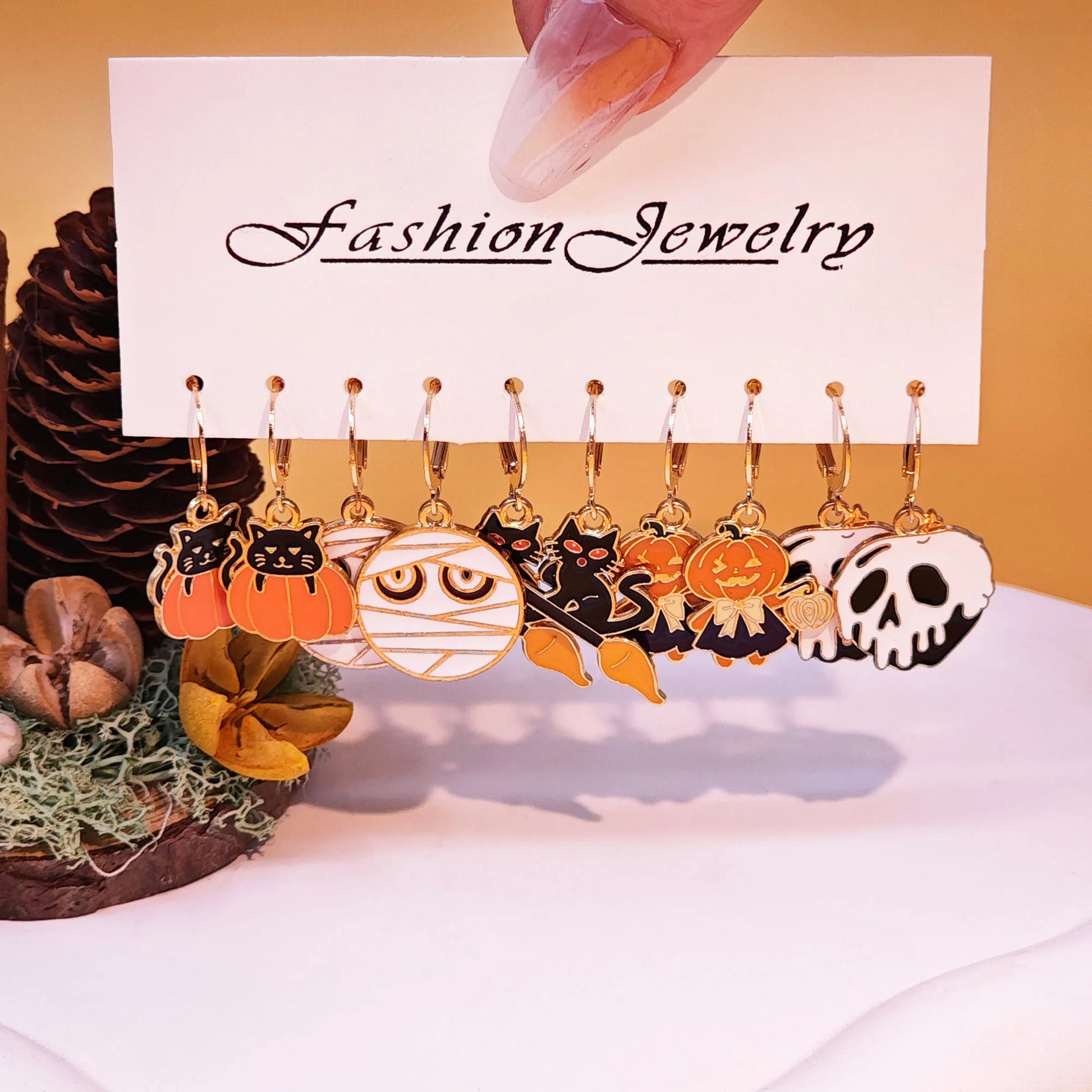 10Pcs Halloween Art Series Earrings with Horror Alloy Oil Drop Pumpkin Bat Spider Web Ghost Earrings Set for Women