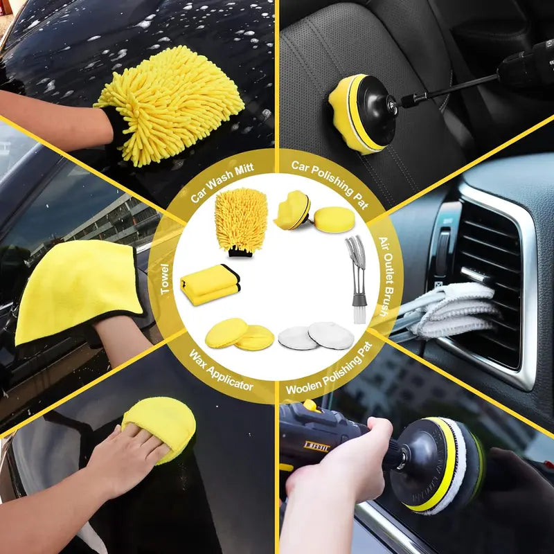 27Pcs Car Detailing Kit, Car Detailing Brush Set, Auto Detailing Drill Brush Set, Car Detailing Brushes, Car Wash Kit, Car Accessories, Car Cleaning Tools Kit for Interior, Exterior, Wheels