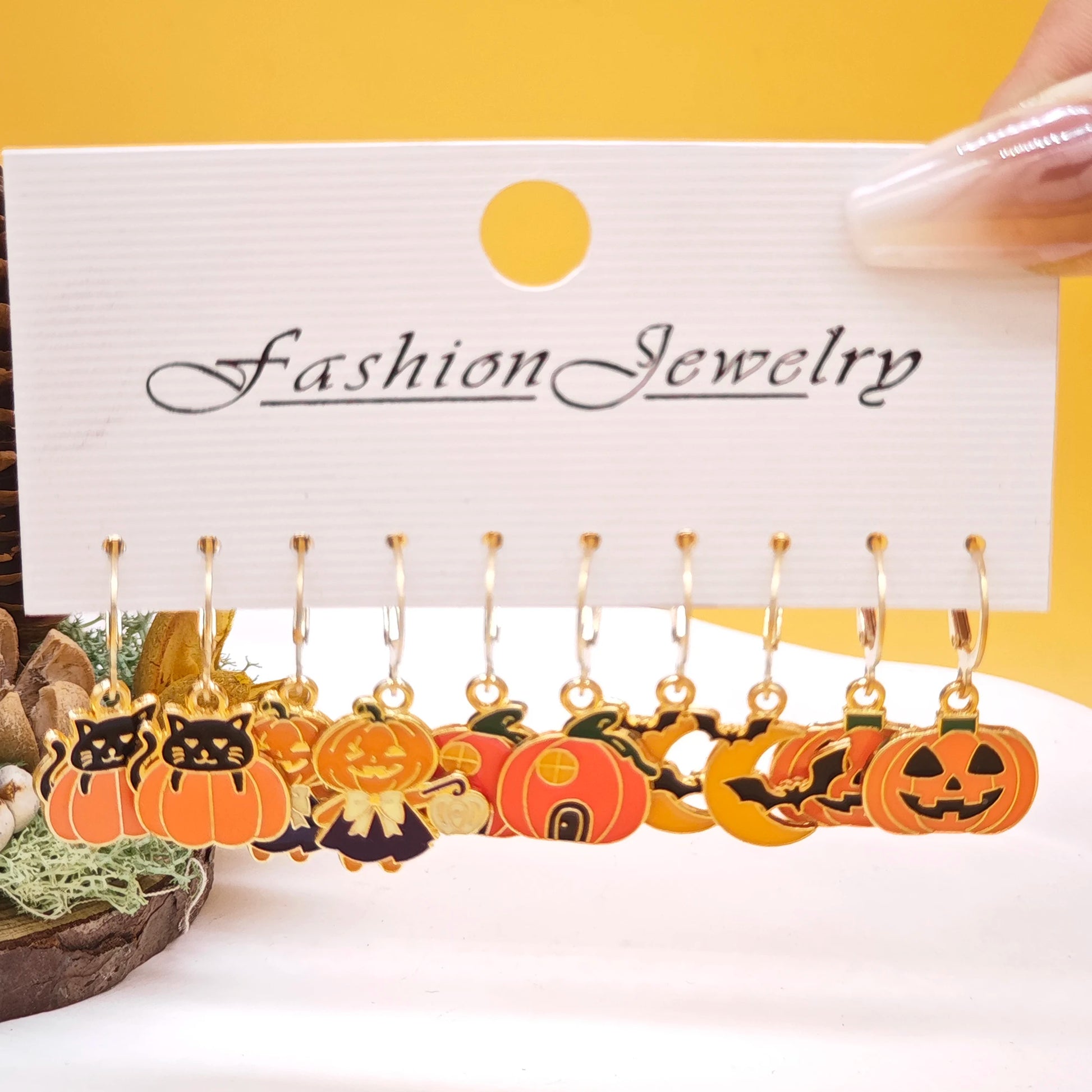 10Pcs Halloween Art Series Earrings with Horror Alloy Oil Drop Pumpkin Bat Spider Web Ghost Earrings Set for Women