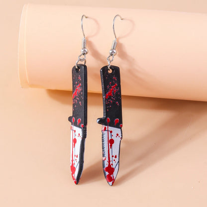 Aihua Resin Halloween Imitation Bloody Knife Earrings Dagger Scissors Axe Saw Earrings for Halloween Night Party Jewelry Gifts