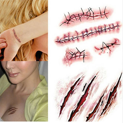 Halloween Horror Wound Stickers Blood Injury Fake Scab Scar Scary Temporary Scar Tattoos Stickers Holiday DIY Party Decorations