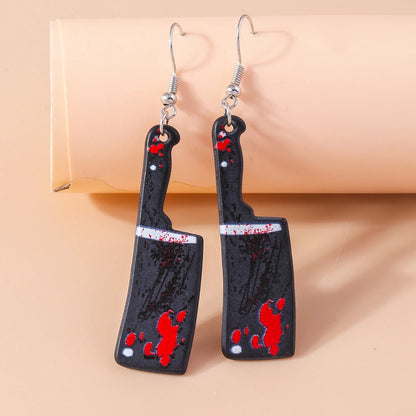 Aihua Resin Halloween Imitation Bloody Knife Earrings Dagger Scissors Axe Saw Earrings for Halloween Night Party Jewelry Gifts