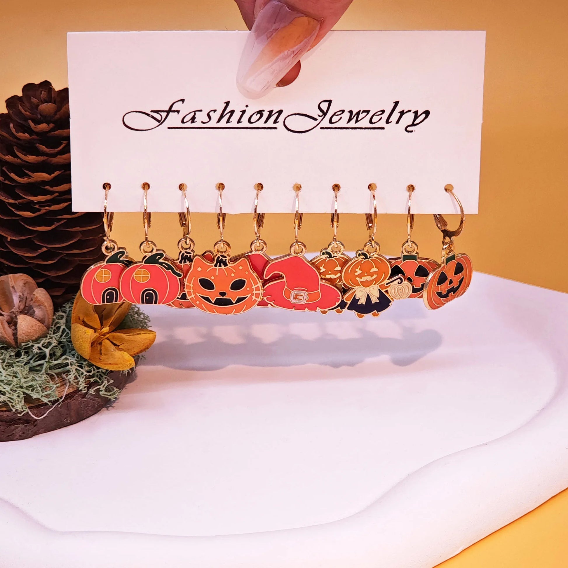 10Pcs Halloween Art Series Earrings with Horror Alloy Oil Drop Pumpkin Bat Spider Web Ghost Earrings Set for Women